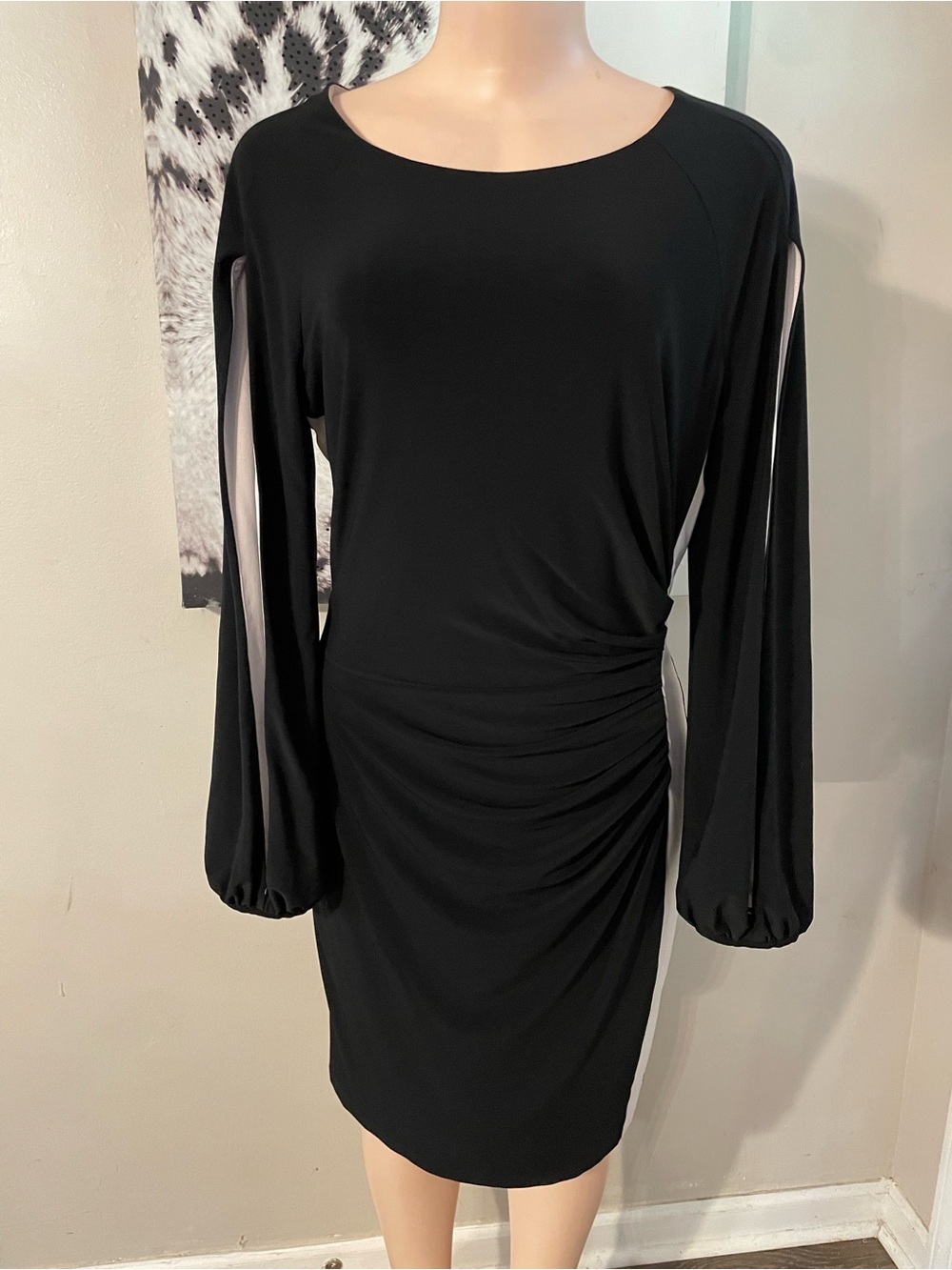 Lauren Ralph Lauren Sheath Dress swoop neckline slit accent sleeve cocktail 12